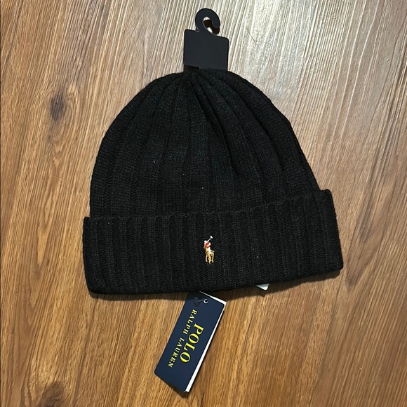 Polo by Ralph Lauren Black Winter Hat with Embroidered Logo - Picture 1 of 1
